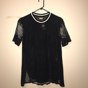 Black Mesh Detail Short Sleeve Shirt